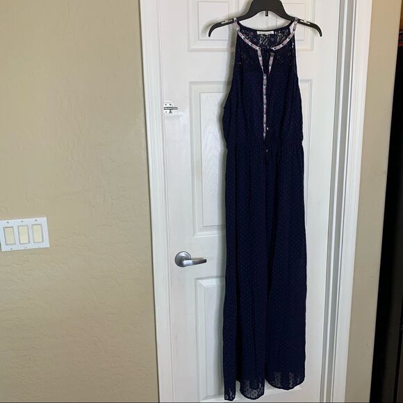 Daniel Rainn Women's Maxi Dress Size Extra Large Lace Yoke Solid Blue Lined - Picture 3 of 14